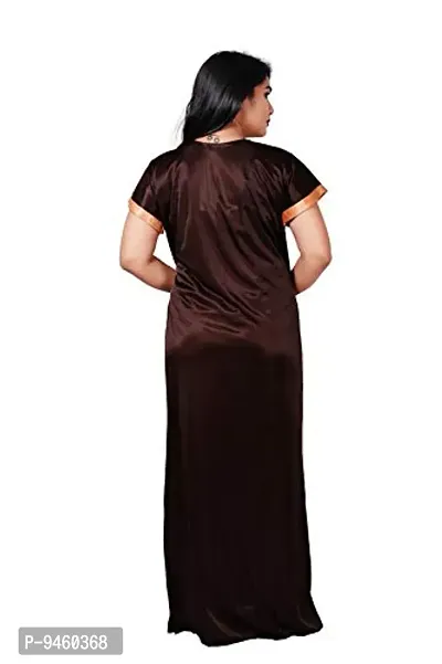 LOODY'S Women's Satin Embroiderd Maxi Nightgown (Brown & Beige_Free Size)-thumb4