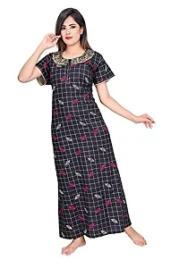 LOODY'S Women's Cotton Printed Maxi Nightgown (LD168_Black _Free Size)-thumb2