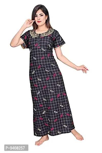LOODY'S Women's Cotton Printed Maxi Nightgown (LD168_Black _Free Size)-thumb3