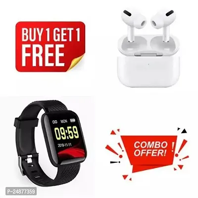 ID116 Plus Smart Bracelet Fitness Tracker Color Screen Smartwatch Heart Rate Blood Pressure Pedometer Sleep Monitor and Airpods pro. Combo set of 2 products