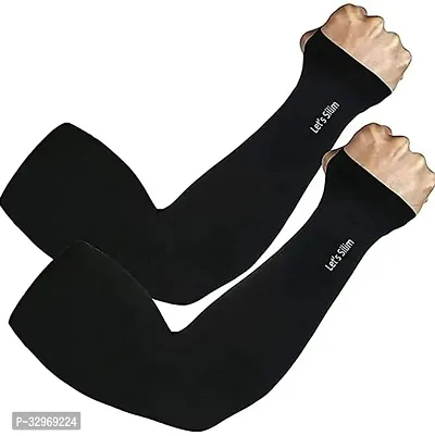 UV Protection Lets Slim Cooling Arm sleeves Cover for Men Women (Black, Full Hand Arm Sleeves)-thumb0