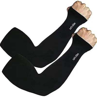 SR TRADERS Arm Sleeves full Stretchable For Unisex Adults Kids Sun Burn For Driving Cycling Tennis Cricket Football Golf Outdoor Gym Cycling Riding. (FREE SIZE, BLACK)