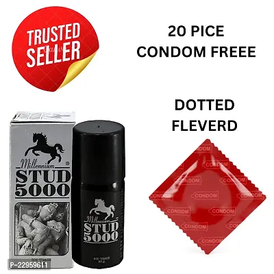 BUY SPRY WITH 20 PICE DOTTED FALVRD CONDOM  FREE Millinium Stud 5000 Delay Spray For Men (20ml) PACK OF 1 PICE