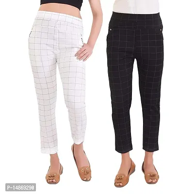 Women's Slim Fit Cotton Blend Jeggings White  Black, Combo, Size, 30