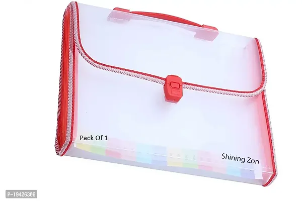 Shining Zon Transparent 13 Pockets Expanding File Folder, for Document A4/ Fs/Legal Paper Size File Organizer with Handle Multicolor (Pack of 1)-thumb0