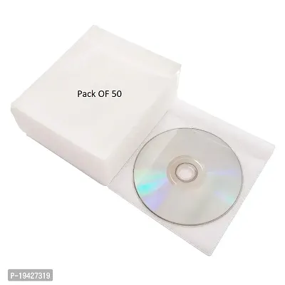 Shining Zon CD DVD Case Cover Organizer Records Soft Non-Woven Material Double-Sided Refill Plastic Storage Binders Disc Case (White) (Pack of 50)