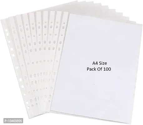 Shining Zon 120 Micron A4 Waterproof Transparent Document Leaf/Sleeve Sheet Protector Top Loading, Clear, Reinforced 11-Hole, Acid-Free, Archival Safe for Documents and Photos (Pack of 100)-thumb0
