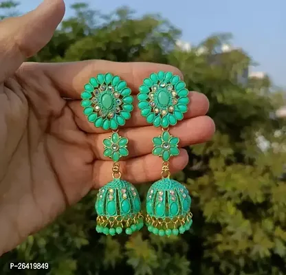 Turquoise Alloy Beads Jhumkas Earrings For Women