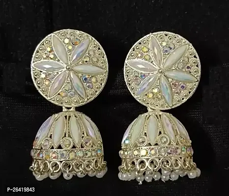 White Alloy Beads Jhumkas Earrings For Women