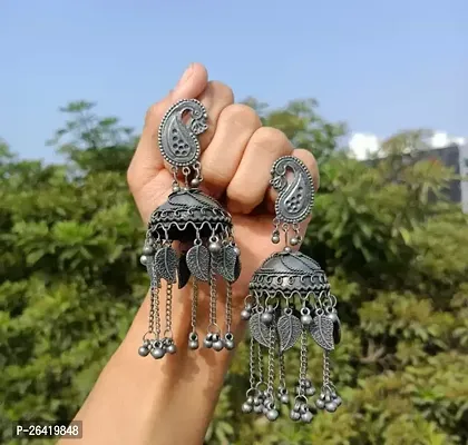 Silver Alloy No Stone Jhumkas Earrings For Women-thumb0