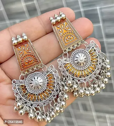 Orange Alloy No Stone Chandbalis Earrings For Women