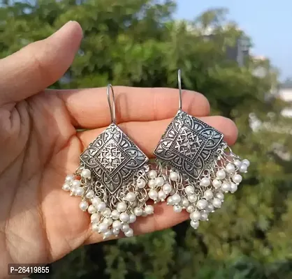 Silver Alloy Pearl Hoop Earrings Earrings For Women