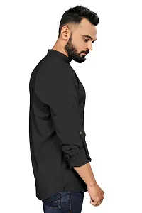 Akshay SYNTEX Mens Casual Solid Black Stitched Kurtas, Cotton Regular Short Kurta for Men-thumb3