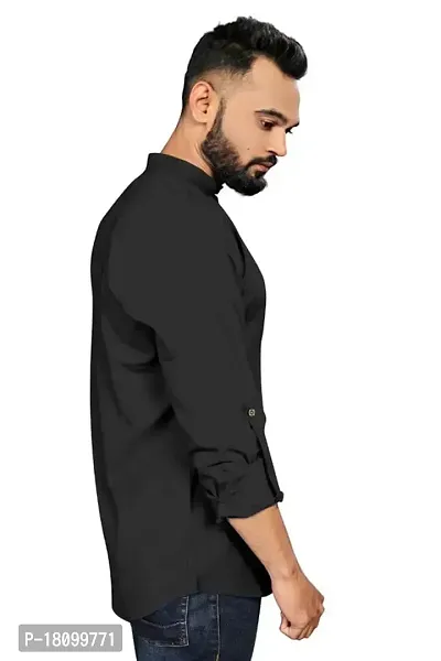 Akshay SYNTEX Mens Casual Solid Black Stitched Kurtas, Cotton Regular Short Kurta for Men-thumb4