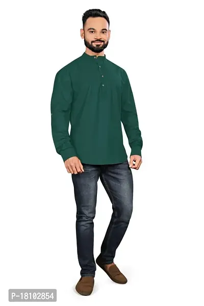 Akshay SYNTEX Mens Casual Solid B-Green Stitched Kurtas, Cotton Regular Short Kurta for Men, Regular Fullslevee with Mandarian Collar Kurta Shirts for Adults, Button Type (Color B-Green Size: M)-thumb0