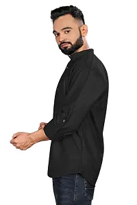 Akshay SYNTEX Mens Casual Solid Black Stitched Kurtas Button Type, Cotton Regular Short Kurta for Men-thumb2