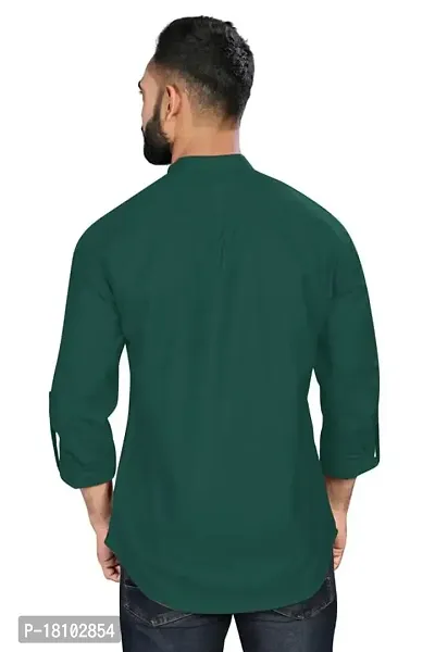 Akshay SYNTEX Mens Casual Solid B-Green Stitched Kurtas, Cotton Regular Short Kurta for Men, Regular Fullslevee with Mandarian Collar Kurta Shirts for Adults, Button Type (Color B-Green Size: M)-thumb5