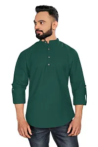 Akshay SYNTEX Mens Casual Solid Black Stitched Kurtas Button Type, Cotton Regular Short Kurta for Men-thumb1