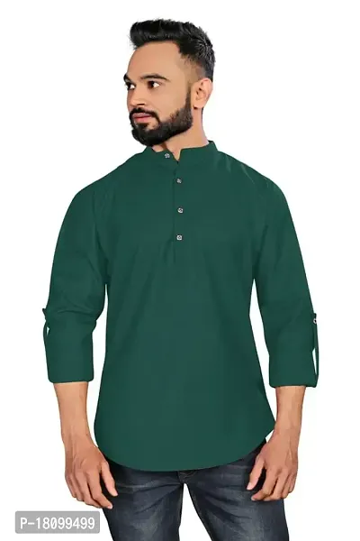 Akshay SYNTEX Mens Casual Solid Black Stitched Kurtas Button Type, Cotton Regular Short Kurta for Men-thumb2