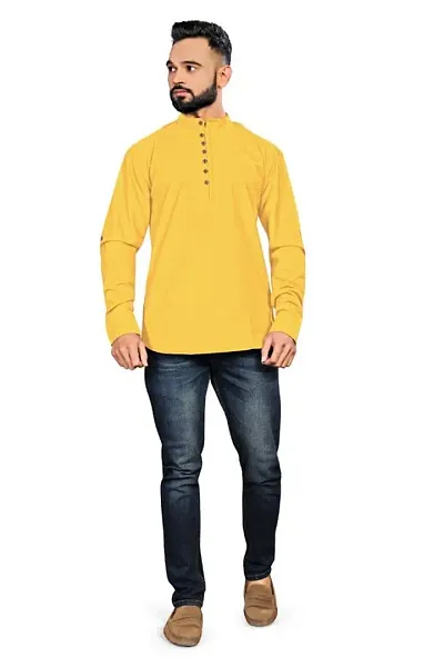 Akshay SYNTEX Mens Casual Solid Stitched Kurtas, Regular Short Kurta for Men