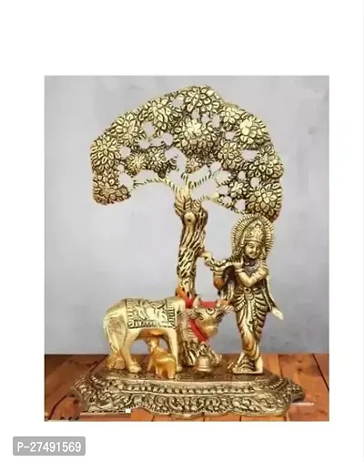 Krishna Cow With Calf Under The Tree Idol For Home Temple Office And Gifting-thumb0