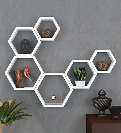 Hexagon Shape Wooden Wall Shelves