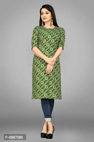 Women Green Cotton Printed Straight Kurta-thumb0