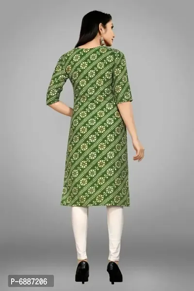 Women Green Cotton Printed Straight Kurta-thumb2
