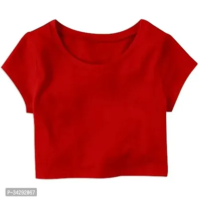 Stylish Red Cotton Blend Solid Crop Top For Women-thumb0