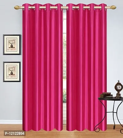WEBICOR Plain Long Crush Curtain Polyester Fabric Door Curtain for Bed Room Kids Room Living Room Window/Door/Long Door (Set of 2) - Dark Pink