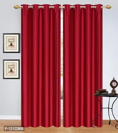 WEBICOR Plain Long Crush Curtain Polyester Fabric Door Curtain for Bed Room Kids Room Living Room Window/Door/Long Door (Set of 2) - Maroon-thumb0
