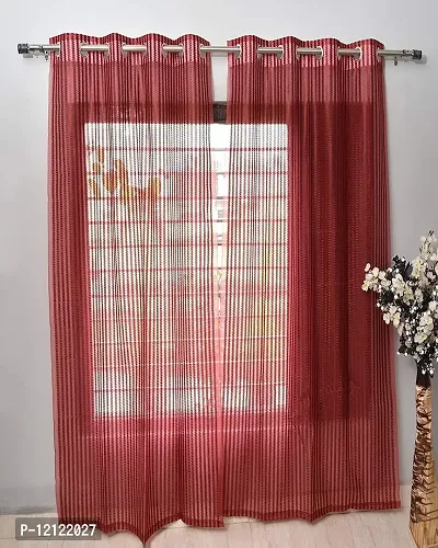WEBICOR Curtain Crystal Sheer Polyster Net Transparent Curtains for Living Room | Curtain for Door-7 Feet, Maroon, Set of 1pcs-thumb0