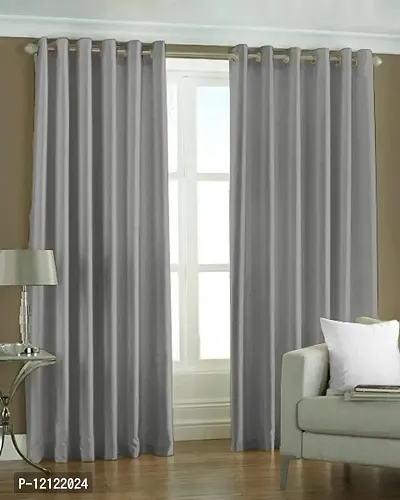 WEBICOR Plain Long Crush Curtain Polyester Fabric Door Curtain for Bed Room Kids Room Living Room Window/Door/Long Door (Set of 2) - Grey-thumb0