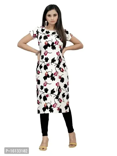 Amar Fashion White Color Crepe Fabric Flower Print Casual Wear Kurti(AF_KUR_FLR_WH,White)-thumb0