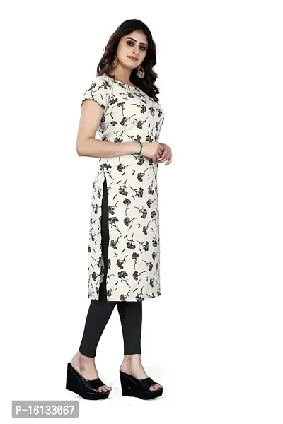 Amar Fashion White Color Crepe Fabric Flower Print Casual Wear Kurti(AF_FLR_WH,White)-thumb3