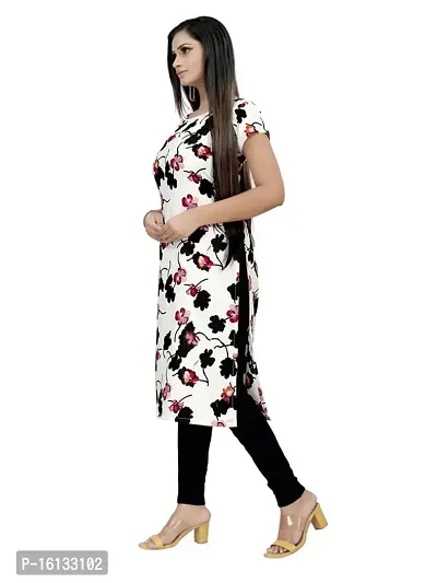 Amar Fashion White Color Crepe Fabric Flower Print Casual Wear Kurti(AF_KUR_FLR_WH,White)-thumb3