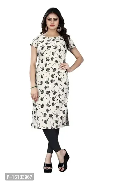 Amar Fashion White Color Crepe Fabric Flower Print Casual Wear Kurti(AF_FLR_WH,White)-thumb0