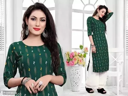 Women's Printed Crepe Green Kurti-thumb0