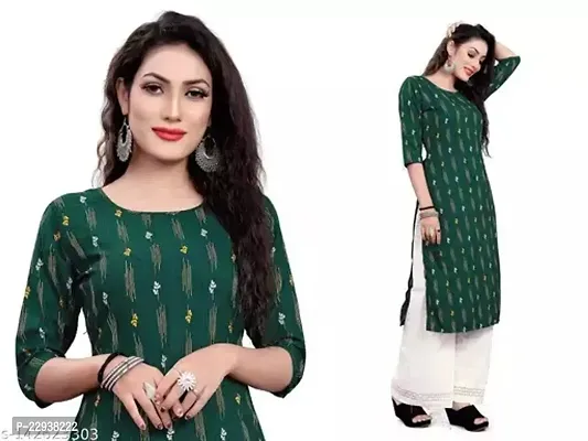 Women's Printed Crepe Green Kurti-thumb3