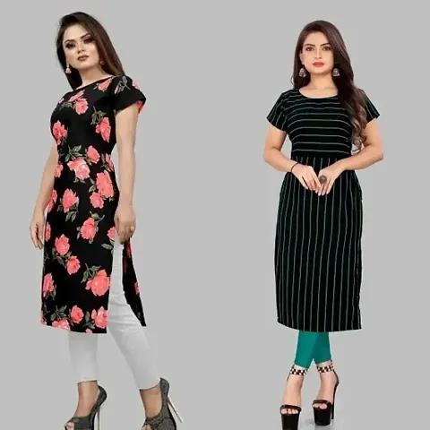 Fancy Crepe A-Line Printed Kurta - Pack Of 2