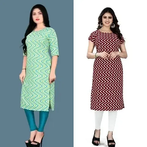 Fancy Crepe A-Line Printed Kurta - Pack Of 2