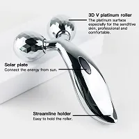 3D Manual Solar Powered Roller Face Body Massager Skin Lifting Wrinkle Remover Facial Massage For Relaxation and Tightening (Silver)-thumb2