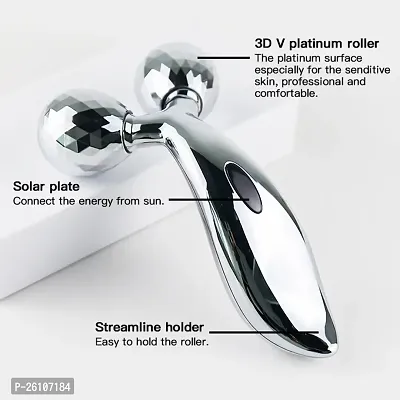 3D Manual Solar Powered Roller Face Body Massager Skin Lifting Wrinkle Remover Facial Massage For Relaxation and Tightening (Silver)-thumb3