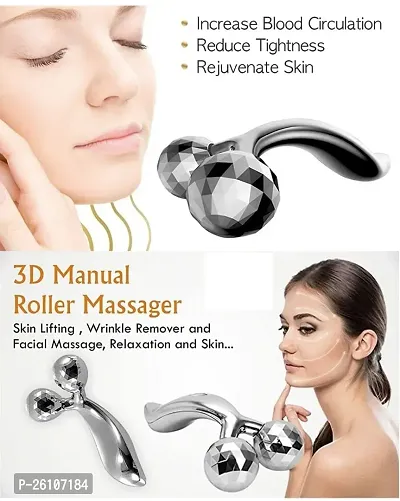 3D Manual Solar Powered Roller Face Body Massager Skin Lifting Wrinkle Remover Facial Massage For Relaxation and Tightening (Silver)-thumb5