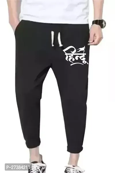 Comfortable Black Cotton Blend Regular Track Pants For Men-thumb0