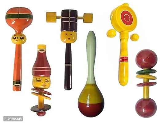 Wooden Baby Rattles With Whistle - Non-Toxic Sound Making Toys For Babies - Set Of 6 Rattles Rattle-thumb0