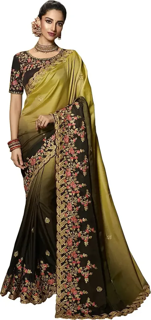 RADHE ENTERPRISE? Womens Work Dolla Silk 5.5 Meter Saree with Unstitched Banglori Silk And Work Blouse Piece (Brown)
