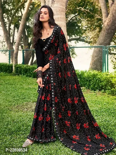 Beautiful Chiffon Printed Saree With Blouse Piece-thumb0