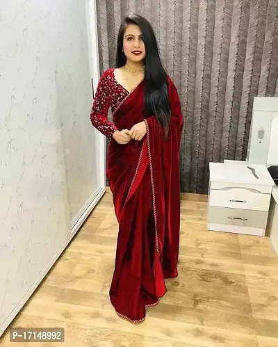 Stylish Fancy Designer Velvet Saree With Blouse Piece For Women-thumb0