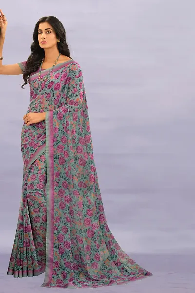 ROOP SUNDARI SAREES Women's Flower Floral Printed Georgette Saree For Women Under 500 Rupees 2022 Beautiful Hit Design Top Selling Sari With Satin Silk Lace Border Saree With Blouse Piece(A52 Variation_Multicolored_Free Size 6.30 Mtr)